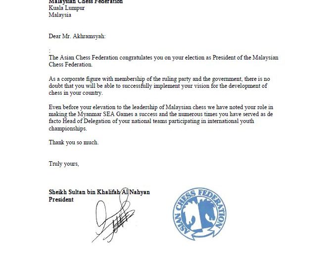 Sheikh Sultan Congratulates Akhramsyah on MCF Presidency