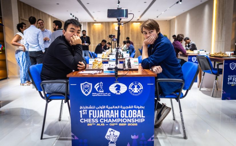 Fujairah Global Chess: Pranav V and Sanan Sjugirov share the lead at midpoint